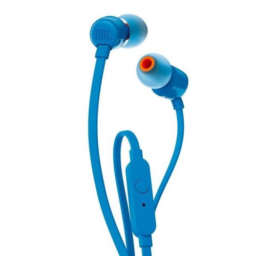 Audífono In Ear con cable flat, micrófono, conector 3.5mm y sonido bass T110 JBL Azul