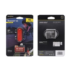 Luz Radiant 50 para bicicleta color rojo, 2 modos de funcionamiento, se puede montar de manera vertical u horizontal, 15 lúmenes, 180° visibilidad