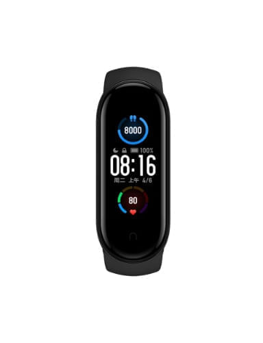 Mi Band 5, Pantalla 1.1" a color AMOLED, Monitorea frecuencia cardiaca y el sueño, 11 modos de entrenamiento, resistente al agua.