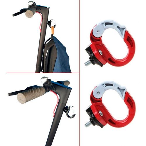 Set de 2 ganchos rojo con blanco para colgar en scooter Xiaomi M365, aleación aluminio, tolerancia 25kg, a prueba de agua, peso 70g, fácil de instalar
