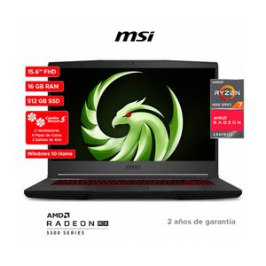 Laptop MSI BRAVO 15 A4DDR, Procesador AMD Ryzen 7, Tarjeta Gráfica Radeon RX5500M, Pantalla 15.6 FHD,Memoria 16GB RAM, Sistema Windows 10 Home