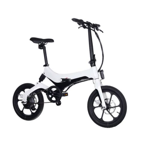 Bicicleta eléctrica Onebot S6, color blanco, autonomía 25-35 km, vel. máx: 25 km/h, llantas de 16", motor de 250W, tolerancia 120kg, plegable imantado