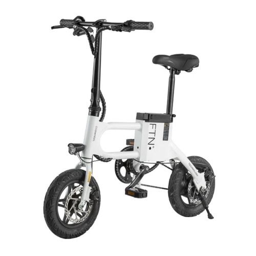Bicicleta eléctrica plegable FTN T2 PRO II color blanco, vel máx 25km/h, autonomía 20-25 km, llantas 12", tolerancia 100kg, 350W, recarga 5-6 horas