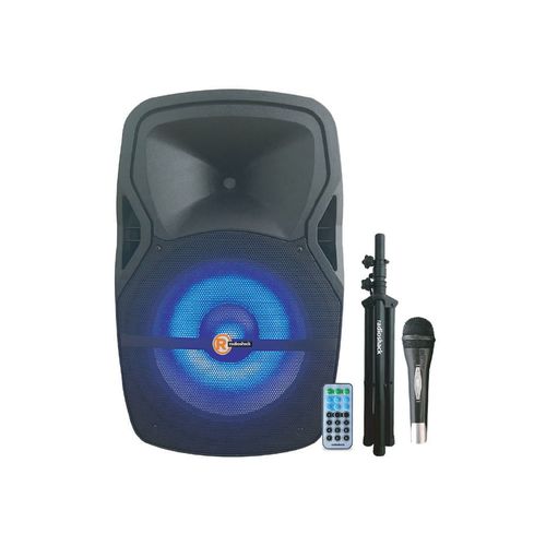 Parlante Bluetooth de 15” de 60W, con luces LED de colores, incluye 1 micrófono, trípode, control remoto