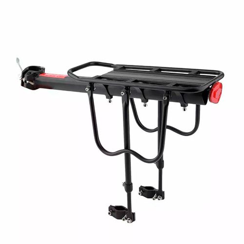 Rack portabulto negro posterior para bicicleta, de aluminio, soporta hasta 50kg, se puede usar con alforjas, mochilas y más, soporte de 3 puntos