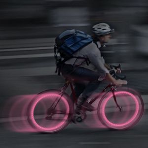 Mini luces led para ruedas de bicicleta 2 pack color rosado, baterías reemplazables, resistente al clima, giro de encendido/apagado, fácil de colocar