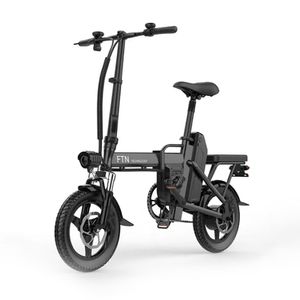 Bicicleta eléctrica plegable FTN T5, negra, vel máx 20-25km/h, autonomía 25-30km, llantas 14", tolerancia 120kg, 350W, doble asiento, recarga 4-5 hrs