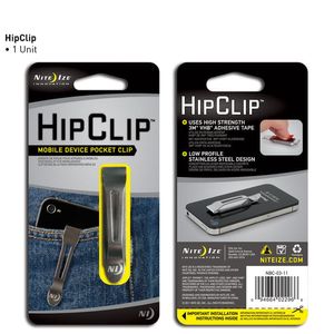 Clip de bolsillo Hipclip para dispositivos móviles silver, acero inoxidable, adhesivo 3M, clip discreto, 64.72 mm x 12.87 mm x 7.76 mm