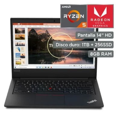 Laptop Lenovo ThinkPad E495 14", Procesador AMD Ryzen 5-3500U, 1TB HDD + 256GB SSD, 8GB RAM, Sistema Operativo Windows 10 Pro