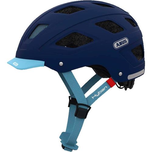 Casco Hyban Core talla L color azul, con aberturas de ventilación y correas de contraste de color, tamaño de cabeza: 58-63 cm y luz trazera led grande