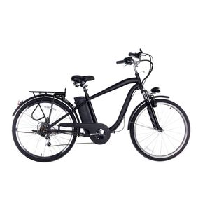 Bicicleta eléctrica Camel negra,autonomía 25-35km,vel máx 30 km/h, aro 26",motor 250W, 6 velocidades, parrilla,freno Vbrake delantero,tambor posterior