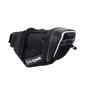 Bolso para asiento de bicicleta T-One negro, expandible en 10%, adaptable a todo tipo de arco de asiento, Tamaño: 170x95x110 mm, capacidad 1350ml