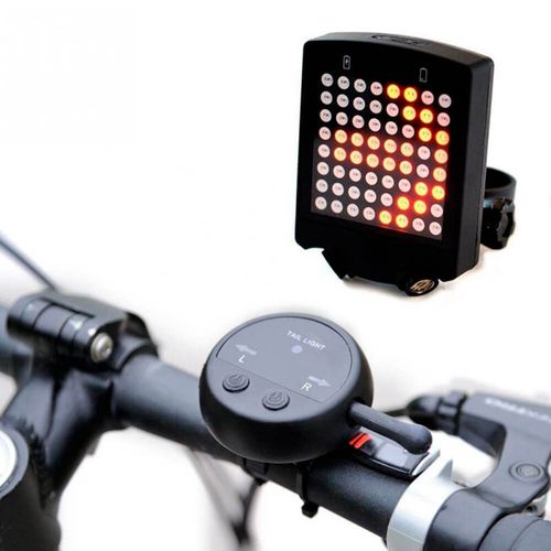 Luz led posterior direccional para bicicleta, negro, con control remoto, recargable via USB, impermeable, 64leds, 3 modos de luz, 10 señales distintas