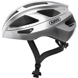 Casco deportivo Macator Gleam Silver talla L, núcleo EPS carcasa de policarbonato, 5 entradas y 8 salidas de aire, ajustable tamaño de cabeza 52-58 cm